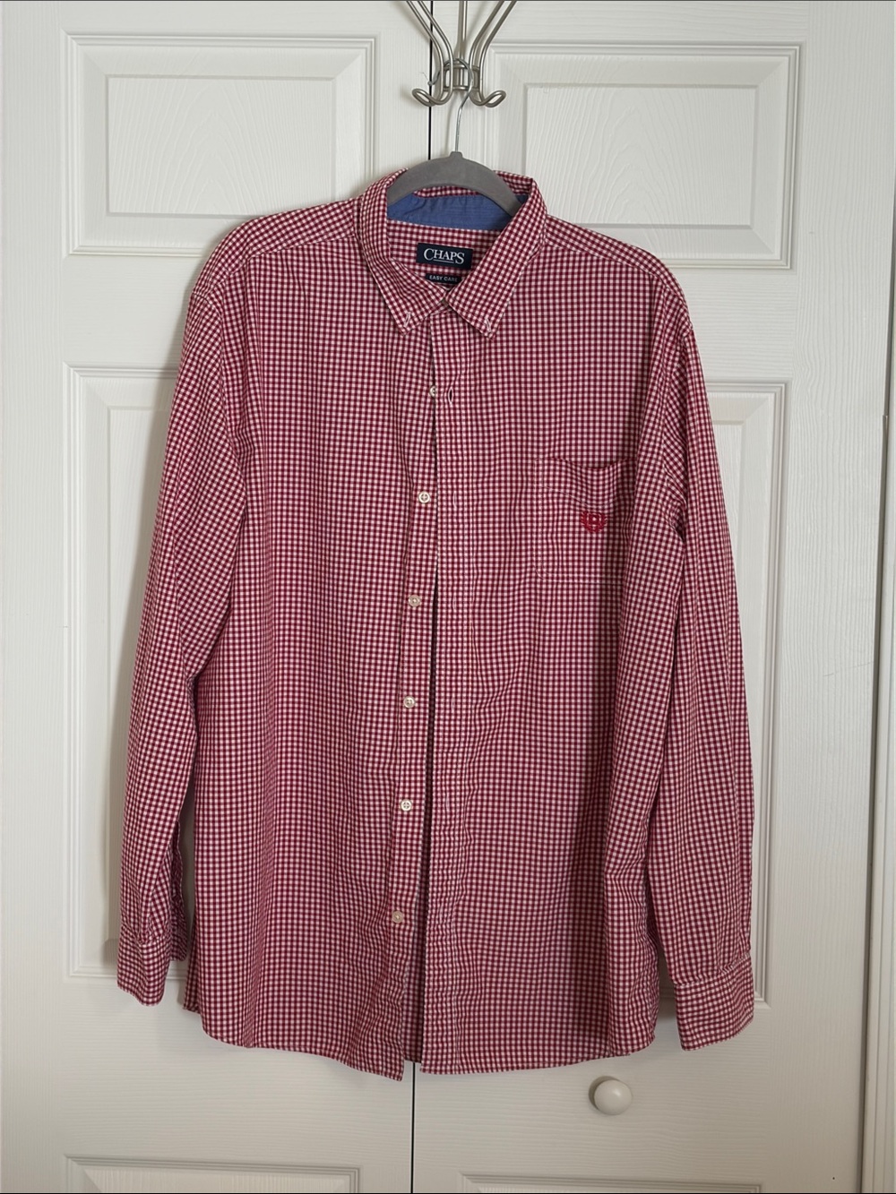 Chaps Men’s Red and White Gingham Button-Down Shirt